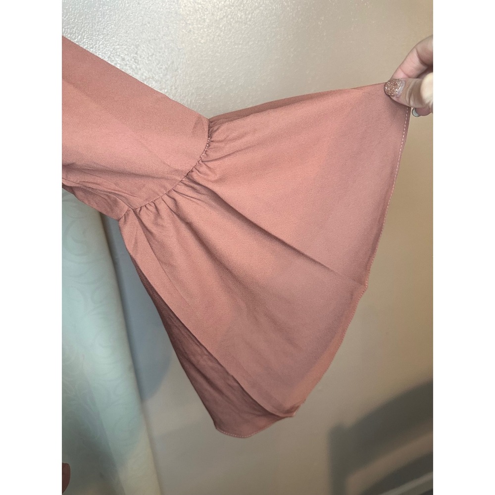 HAYDEN LOS ANGELES Rose Mauve Tie Front Ruffle Bell Sleeve Mini Dress Womens S - Picture 6 of 8